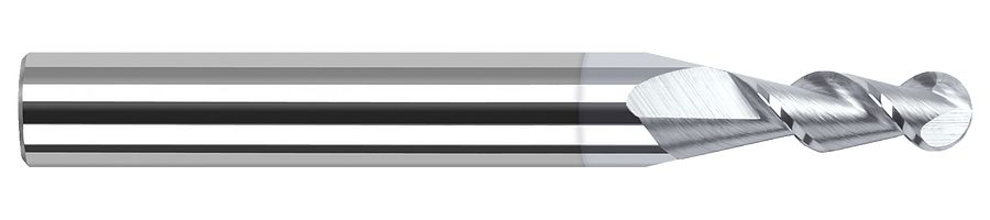 Picture of Harvey Tool 27870-C8 .070 Ball x 45 Helix CarbideEM, 2 FL TiB2 End Mill Standard Flute Standard Helix Carbide TiB2 Single End Ball NoseBall